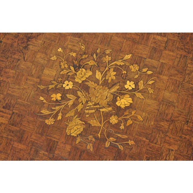 Antique French Louis XV Style Marquetry Inlay Bronze Ormolu Rosewood Side Table For Sale - Image 4 of 16