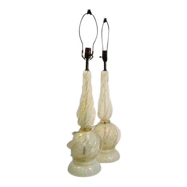 Murano Lamps With Gold Flaked Seguso Handblown Glass - a Pair For Sale