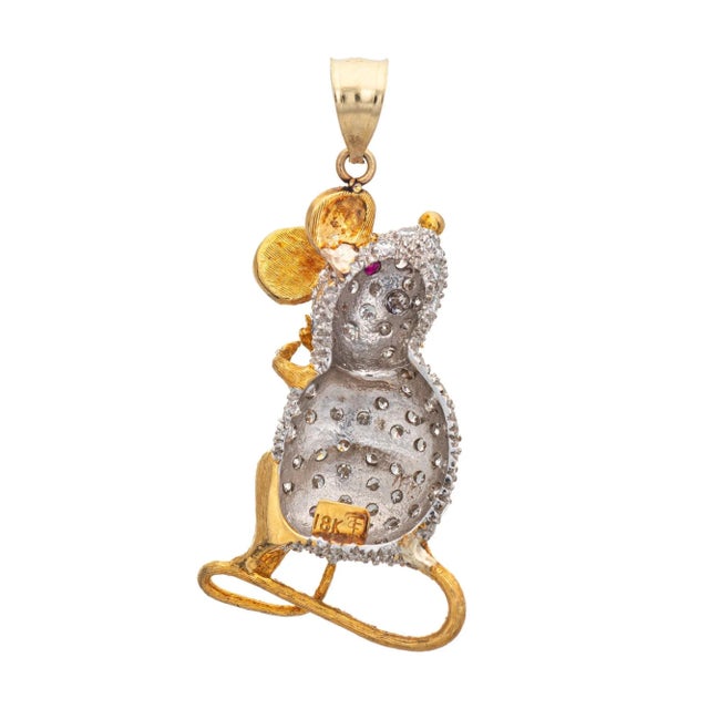 This is part of Chairish’s Fine Jewelry assortment. Finely detailed vintage diamond mouse pendant crafted in 18k yellow &...