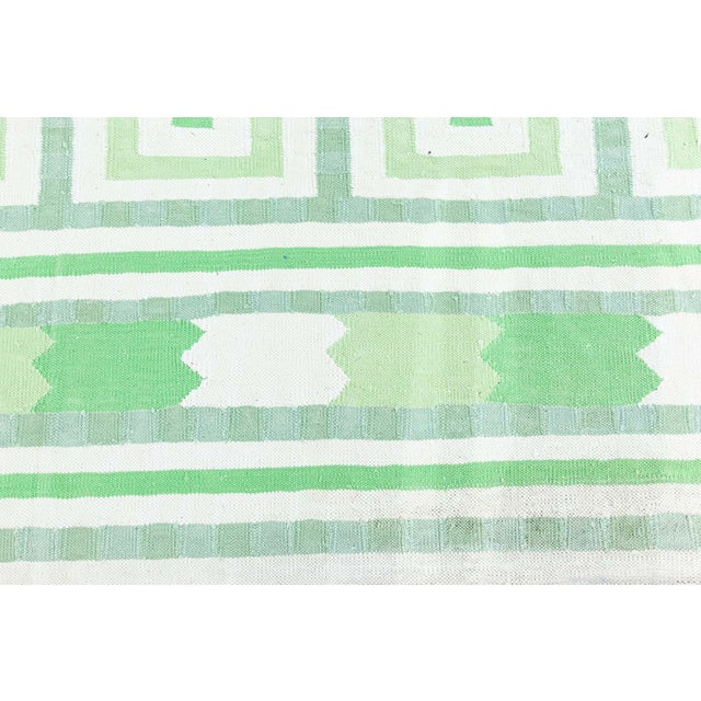 Doris Leslie Blau Vintage Indian Dhurrie Green Beige Rug For Sale - Image 4 of 9