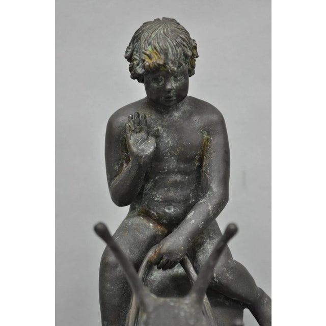Vintage Mythical Bronze Cherub Riding Snail Sculpture Figure Attr to Maitland Smith For Sale - Image 4 of 18