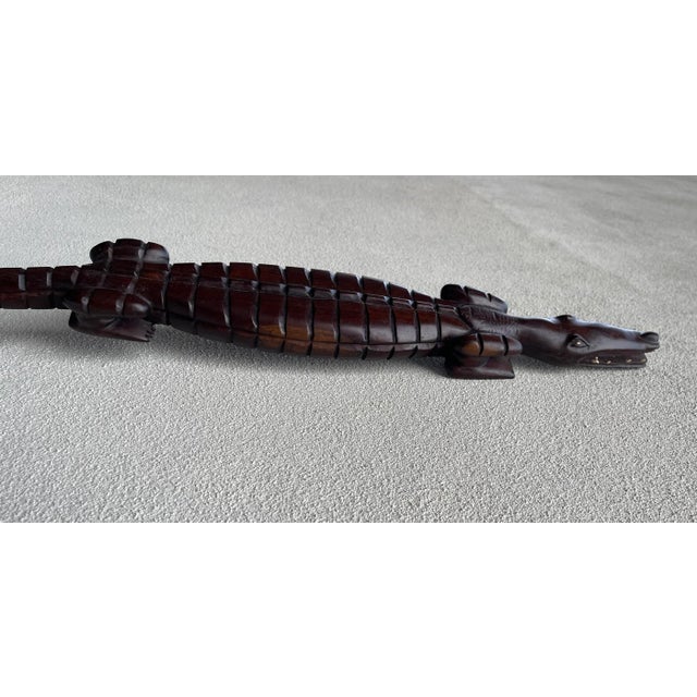 Large Vintage Hand-Carved Dark Wood Crocodile, 1970s For Sale - Image 4 of 11