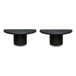 Demi Lune Consoles Tables in Black Lacquer, 1980s, Set of 2 For Sale