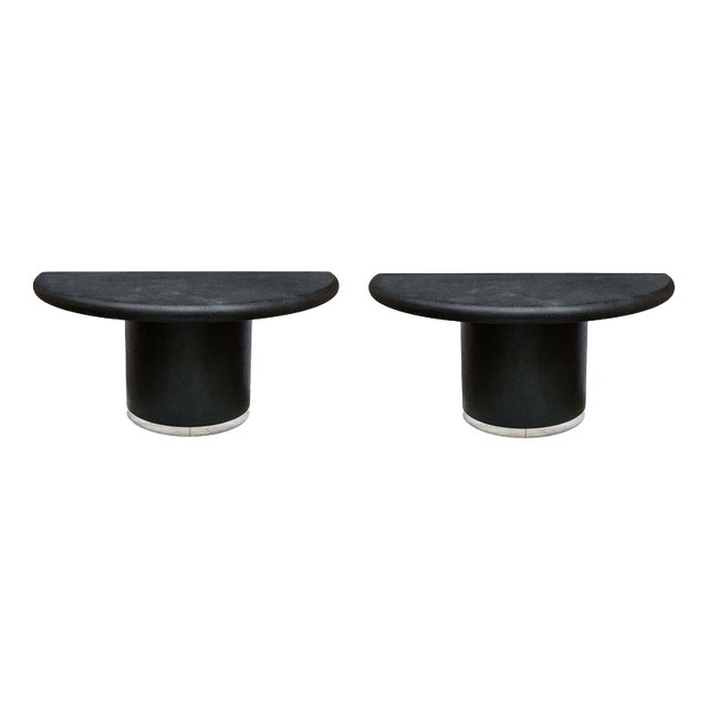 Demi Lune Consoles Tables in Black Lacquer, 1980s, Set of 2 For Sale