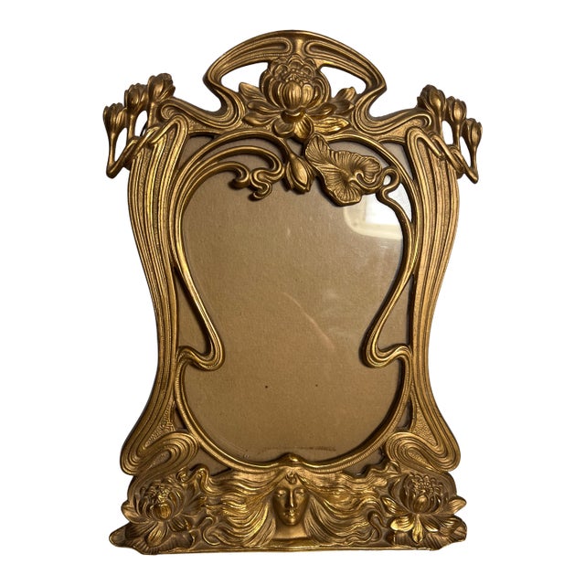 Vintage Art Nouveau Brass Picture Frame Vanity Decor For Sale