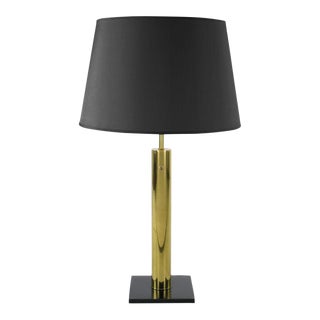 Nessen Brass Cylinder & Black Lacquer Base Table Lamp For Sale