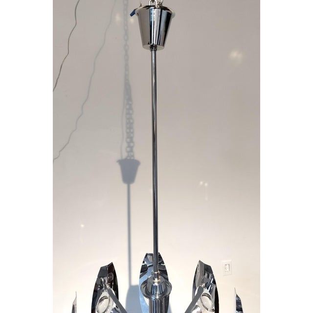 1960s Mid Century Italian Chrome and Murano Glass 8 Light Chandelier by Oscar Torlasco For Sale - Image 5 of 7