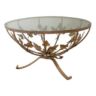 Round Side or Coffee Table in Gilt Iron and Glass, Spain, 1950s For Sale
