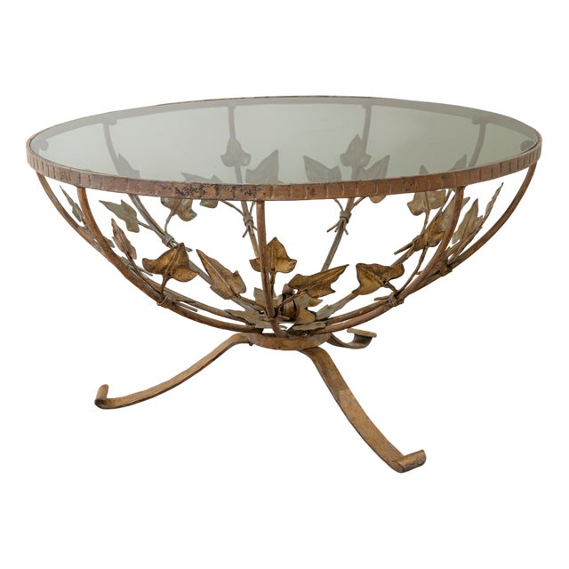 Round Side or Coffee Table in Gilt Iron and Glass, Spain, 1950s For Sale