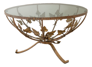 Round Side or Coffee Table in Gilt Iron and Glass, Spain, 1950s