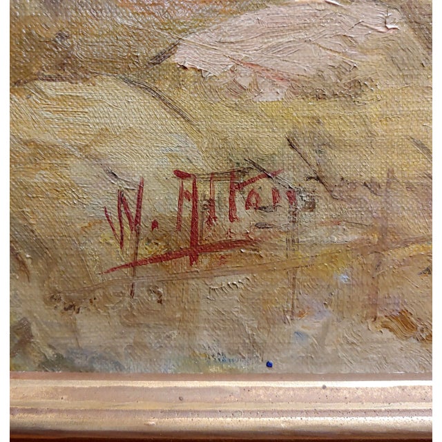 Textile Quaint Pastoral Landscape by the Lake -19th Century Oil Painting For Sale - Image 7 of 10