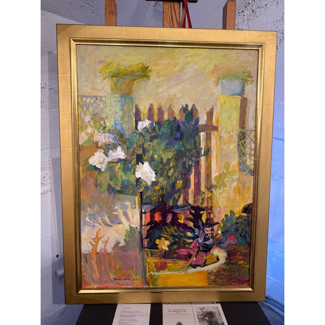 "Garden Gate" by Ann Toulmin Rothe Silvermine Guild New Canaan Artist 38.5 X 50.5 For Sale - Image 11 of 11