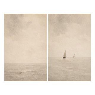 Minimal Coastal Horizon Pair, Soft Seascape Art Prints, 24" × 36" (Set of 2) For Sale