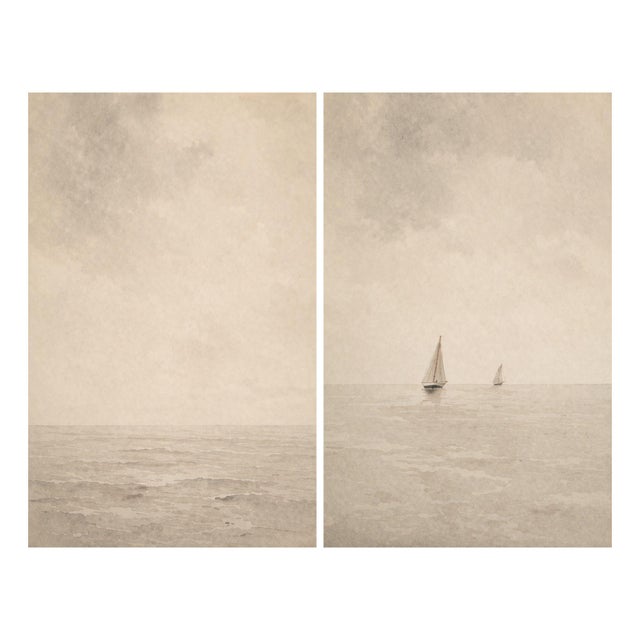 Minimal Coastal Horizon Pair, Soft Seascape Art Prints, 24" × 36" (Set of 2) For Sale