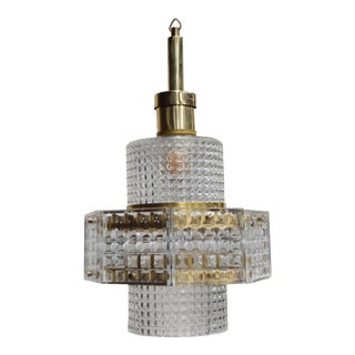 Midcentury Brass and Glass Swedish Chandelier For Sale