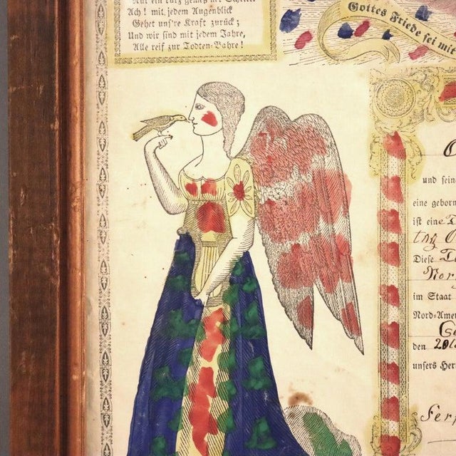 A mid-19th century Pennsylvania German Fraktur, this hand-colored birth and baptismal certificate ('Geburts- und Tauf-...