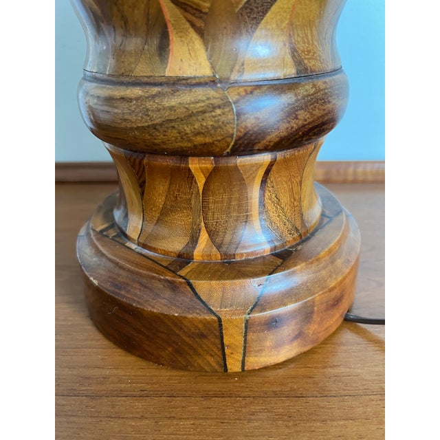 Mid 20th Century Vintage Turned Wood Lamp Mahogany Maple and Walnut For Sale - Image 5 of 8