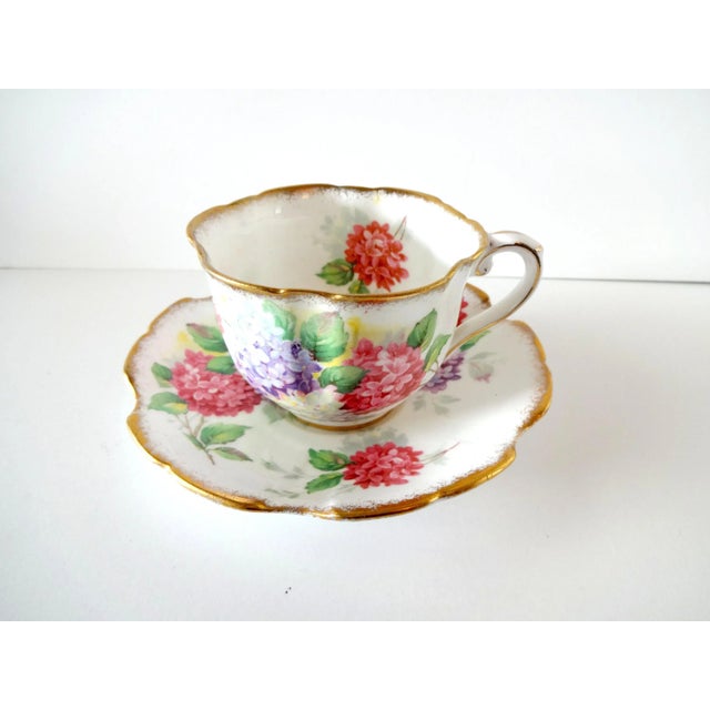 Shabby Chic Mid 20th Century Vintage Royal Stafford "Carousel" Bone China Lilacs Tea Cup and Saucer For Sale - Image 3 of 11