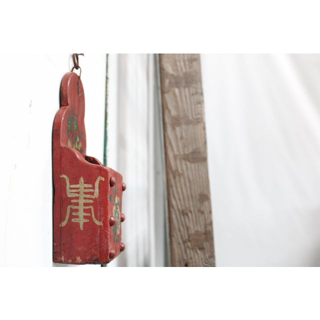 Wood Floral Wall Pocket Red For Sale - Image 7 of 10