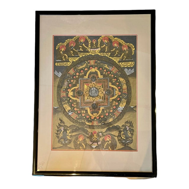 Early 20th Century Hand-Painted Antique Tibetan Thangka, Framed For Sale