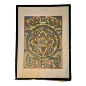 Early 20th Century Hand-Painted Antique Tibetan Thangka, Framed