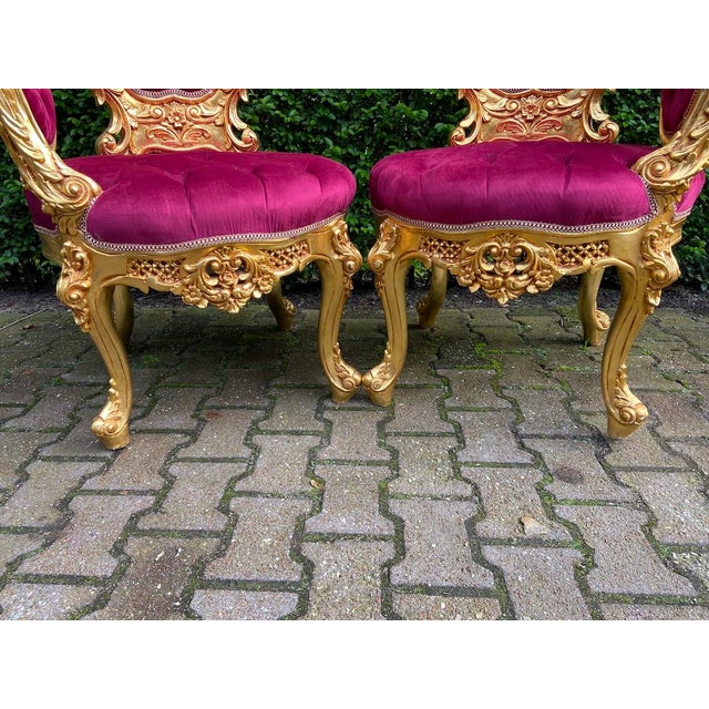 1970s 1970s Italian Baroque Gold Beech Red Velvet Chairs 2 PCS For Sale - Image 5 of 18