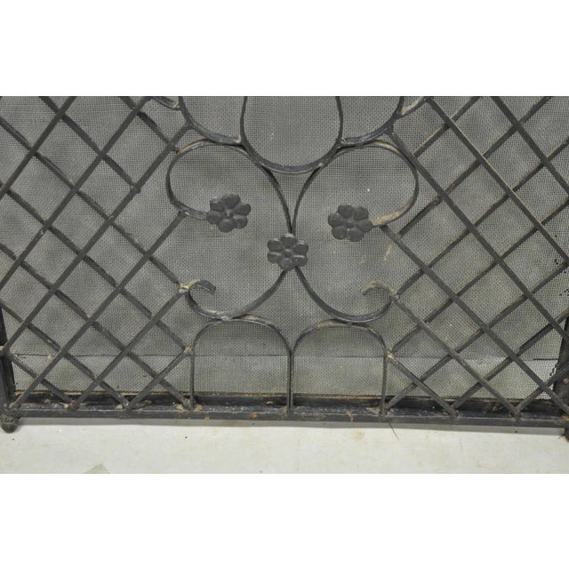 Antique Gothic Arts & Crafts Wrought Iron Scrolling Folding Fireplace Screen For Sale - Image 13 of 18