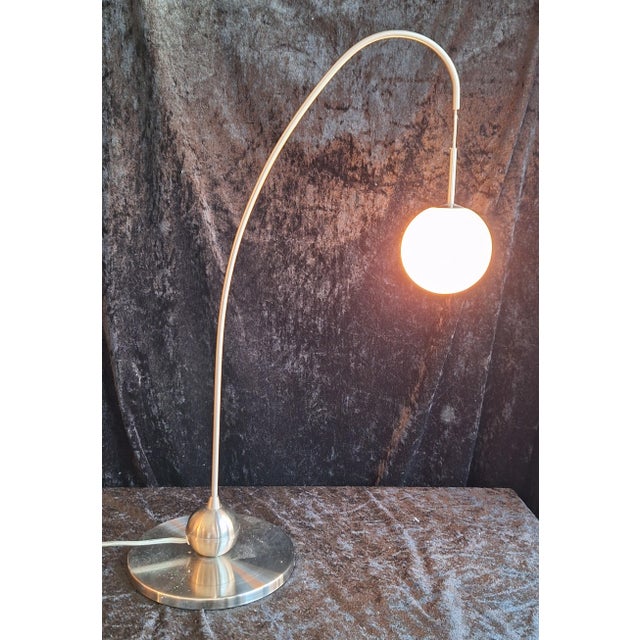 Silver Vintage Table Lamp with Metal Frame and White Glass Globe by Schneider GMBH & Co, 2003 For Sale - Image 8 of 8