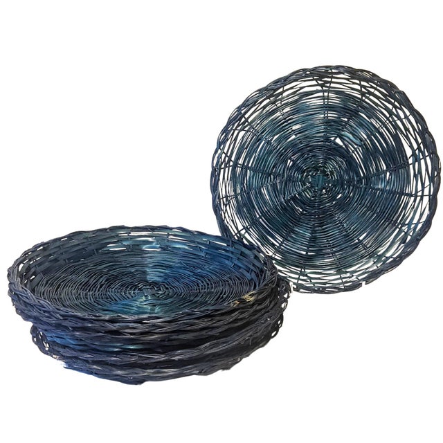 Blue Overdyed Blue Straw Paper Plate Holders- Set of Six For Sale - Image 8 of 8