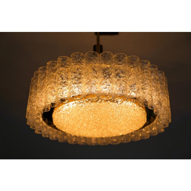 Vintage Ice Glass Tube Pendant Lamp from Doria Leuchten, Germany, 1970s, in Very Good conditions. Designed 1960 to 1969 I...