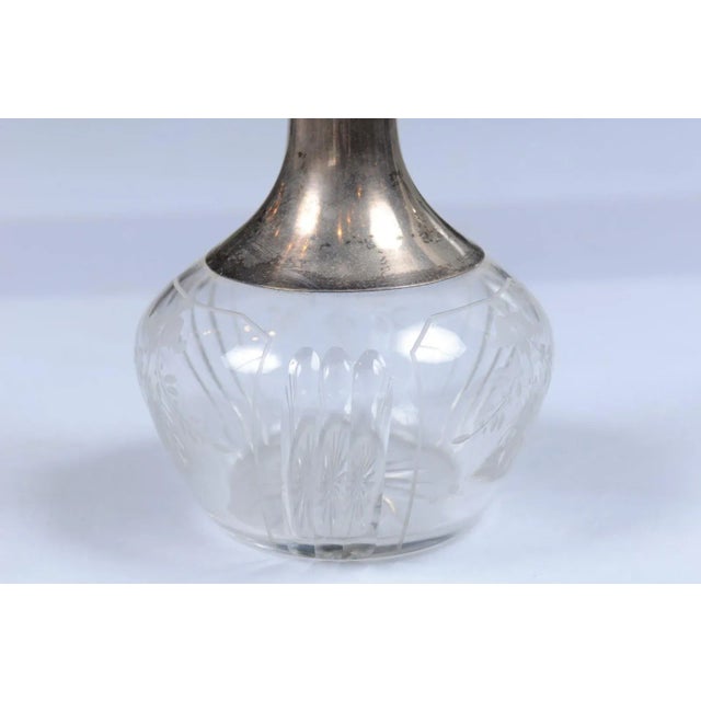 Danish Crystal and Silver Decanter with Stopper and Foliage Engraved Body For Sale - Image 4 of 13