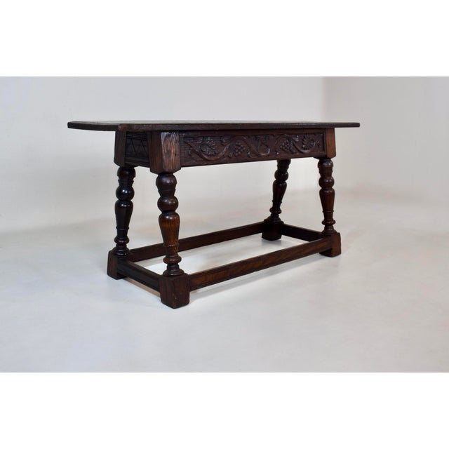 English Jacobean Revival Style Oak Bench For Sale In Philadelphia - Image 6 of 9