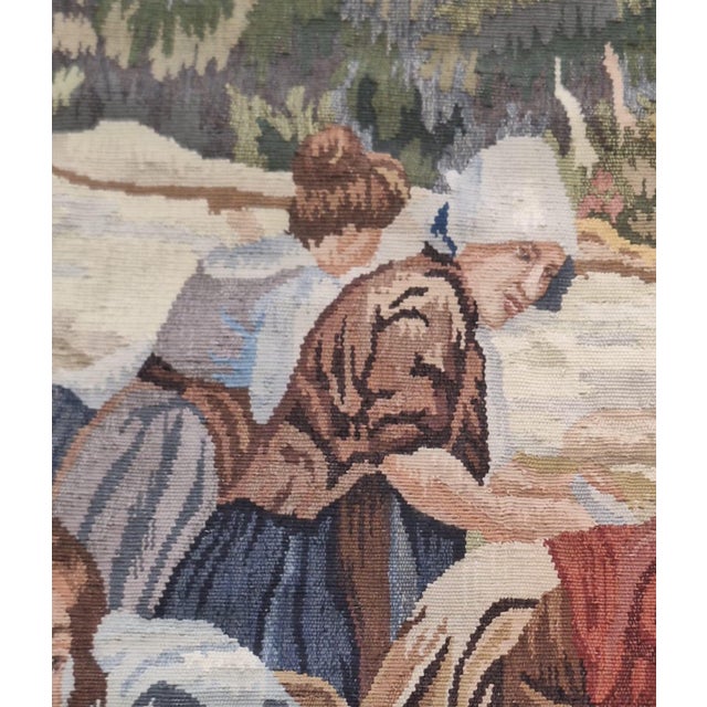 Vintage Handmade Chinese Pastoral Figural Tapestry Wall Hanging, 36" X 47" For Sale - Image 4 of 10