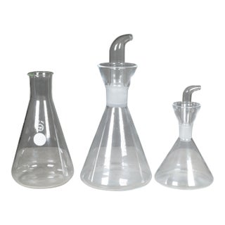 Collection of Vintage Lab Glass Decanters For Sale
