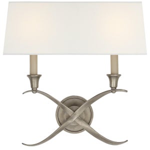 Chapman & Myers for Visual Comfort Signature Cross Bouillotte Large Sconce in Antique Nickel with Linen Shade