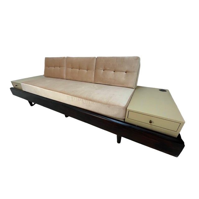 Mid-Century Modern Custom Convertible Daybed Sofa With Integrated Side Tables, Sleeper Function & Power Outlets, Circa 1990s For Sale - Image 3 of 13