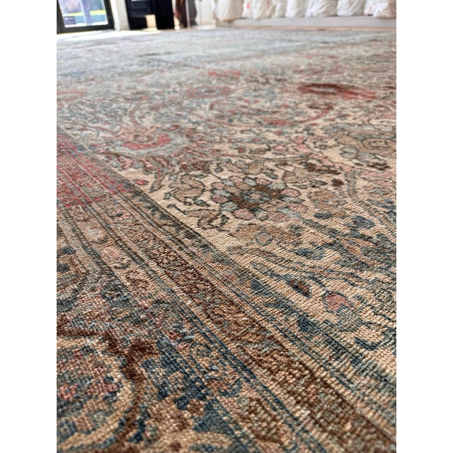 Antique Bijar Carpet Oriental Carpet, Handmade, Ivory, Coral, Light Blue, Taupe For Sale - Image 10 of 17