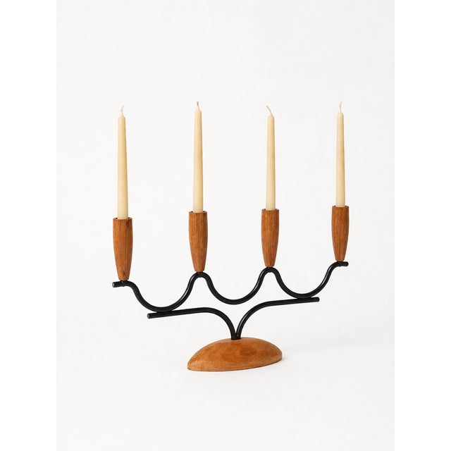 1960s Mid-Century Modern Danish Teak & Metal Candleholder, 1960s For Sale - Image 5 of 8