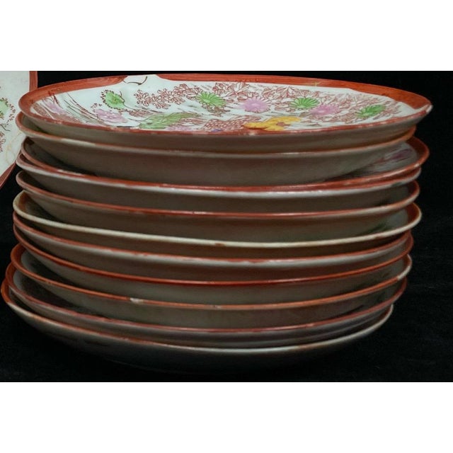 1910s Antique Early 20th Century Japanese Porcelain 5.5 Inch Dish Set - Set of 10 For Sale - Image 5 of 9