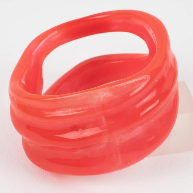 Contemporary Christian Lacroix Pink-Red See-Thru Free-Form Resin Bracelet Bangle For Sale - Image 3 of 9