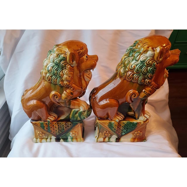 1970s Colorful Ceramic Foo Dogs - a Pair For Sale - Image 10 of 13