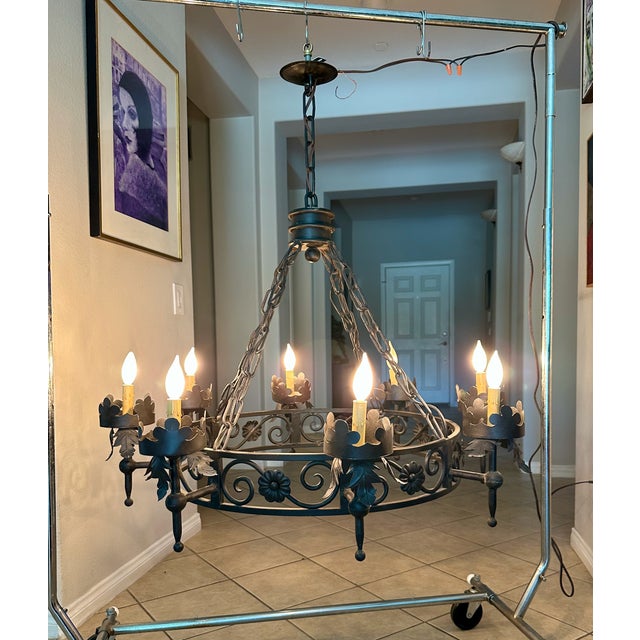 1960s Large Spanish Revival Metal Forged Black Chandelier For Sale - Image 12 of 17