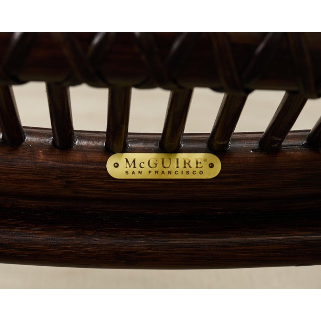 Set of Four McGuire Rattan Target Dining Chairs in Boucle For Sale - Image 15 of 18