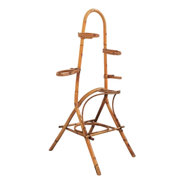 Vintage Rattan Plant Stand, Italy, 1960s For Sale