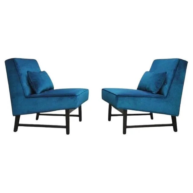 Blue Edward Wormley for Dunbar Slipper Chairs - A Pair For Sale - Image 10 of 10