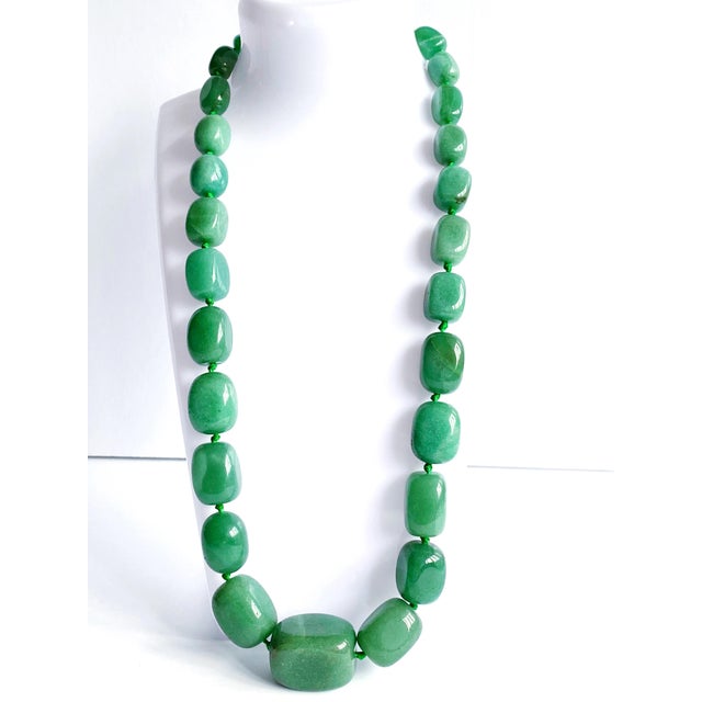 Contemporary Large Green Aventurine Statement Necklace | Knotted Silk Cord | 304 Stainless Steel Clasp | Bold Green Gemstone Beaded Necklace For Sale - Image 3 of 10