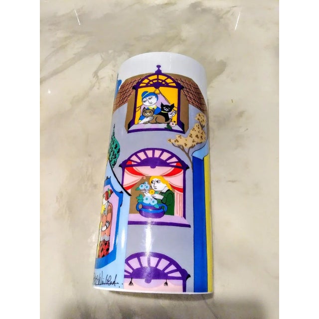 A beautiful whimsical Rosenthal ceramic "Scenes from a Window" colorful vase. This vase is so beautiful with very colorful...
