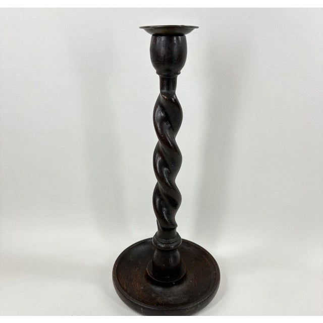 English Set of 3 Vintage English-Style Barley Twist Wood Candlesticks For Sale - Image 3 of 8