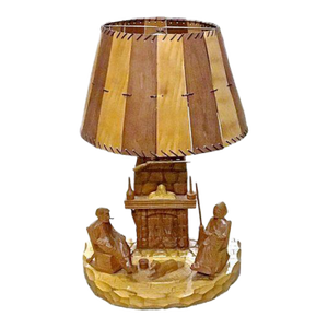 Antique Carved Folk Art Fireside Scene Lamp
