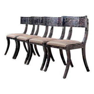 Vintage Boho Maitland-Smith Tessellated Horn Klismos Chairs - Set of 4 For Sale